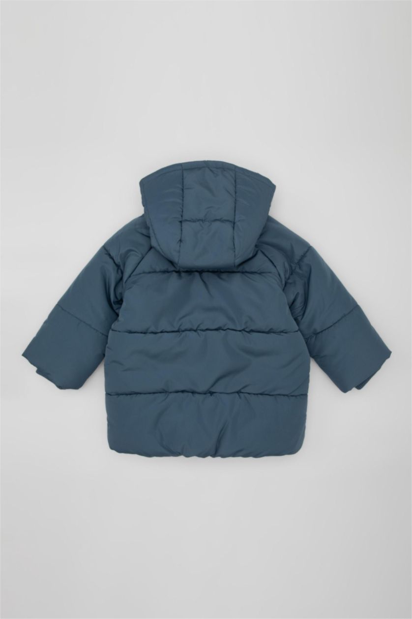 BABY BOY Light Indigo Baby Boy Hooded Fleece Lined Puffer Jacket