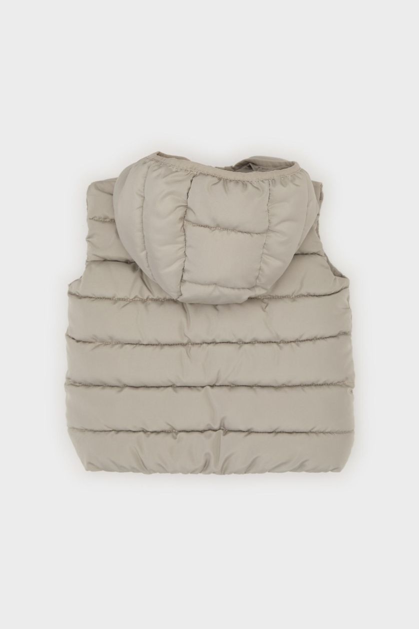 Erkek Bebek Açık Gri Okul Su Geçirmez Kapüşonlu Fermuarlı Tafta Şişme Yelek Erkek Bebek