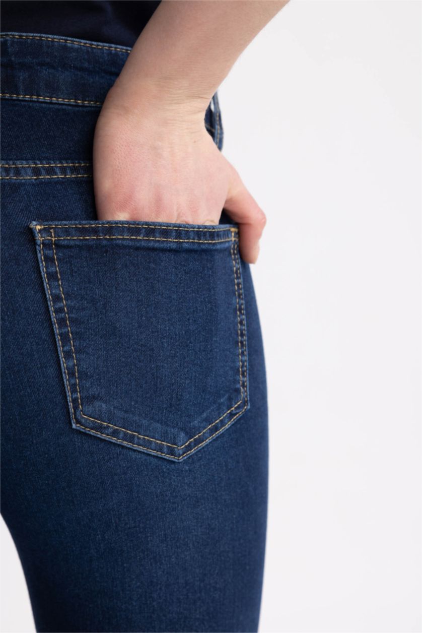 Kadın Koyu Mavi Sorbe X DeFacto Yüksek Bel Boru Paça Bootcut Jean Pantolon