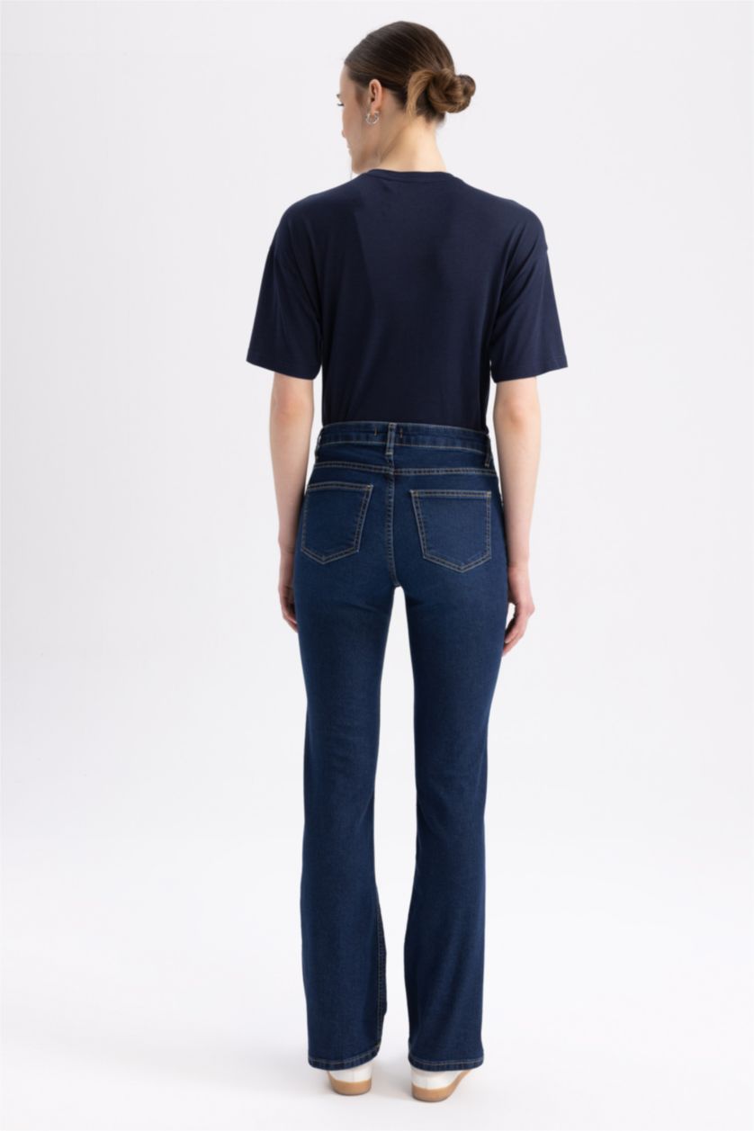 Kadın Koyu Mavi Sorbe X DeFacto Yüksek Bel Boru Paça Bootcut Jean Pantolon