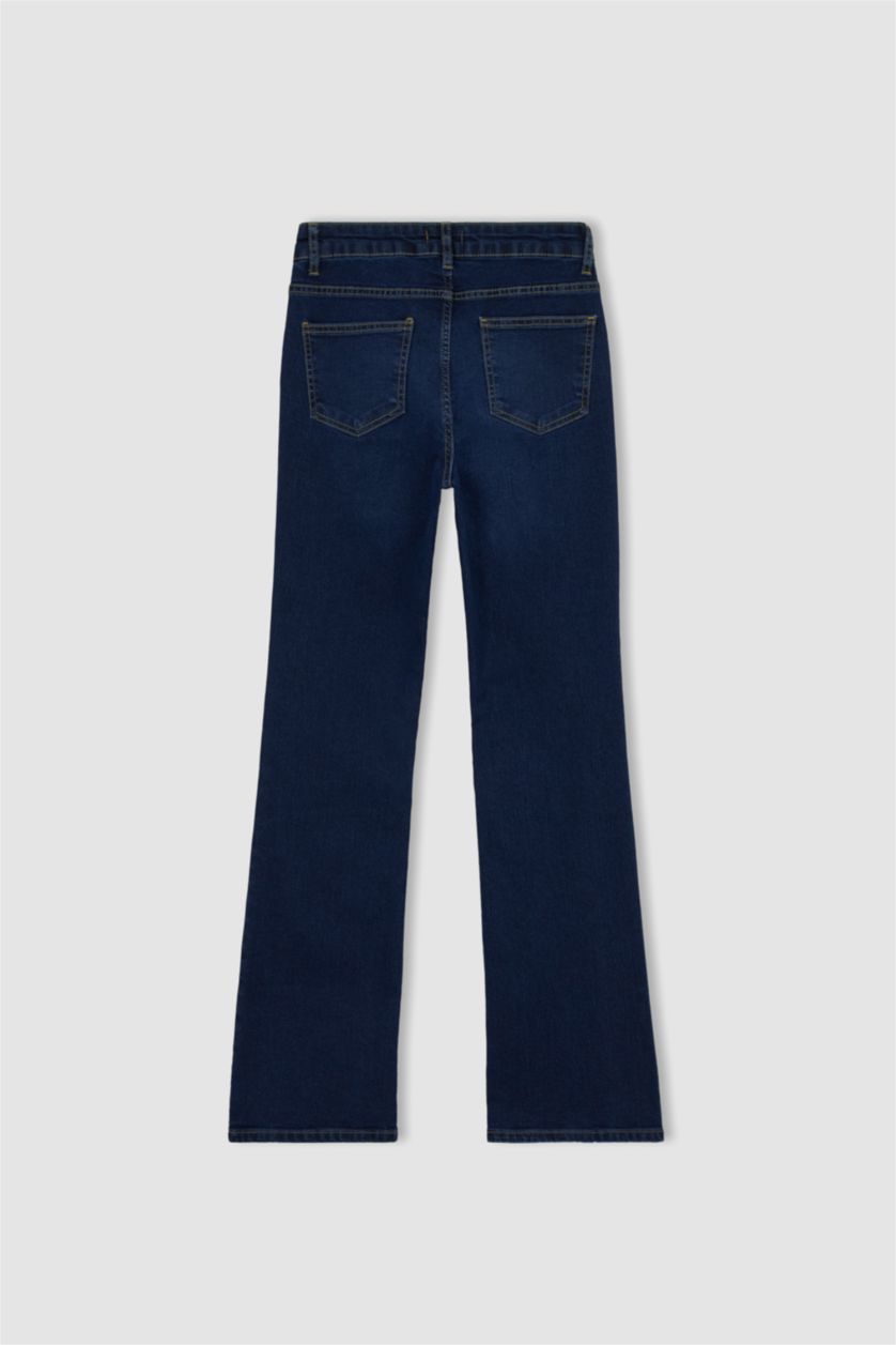 Kadın Koyu Mavi Sorbe X DeFacto Yüksek Bel Boru Paça Bootcut Jean Pantolon