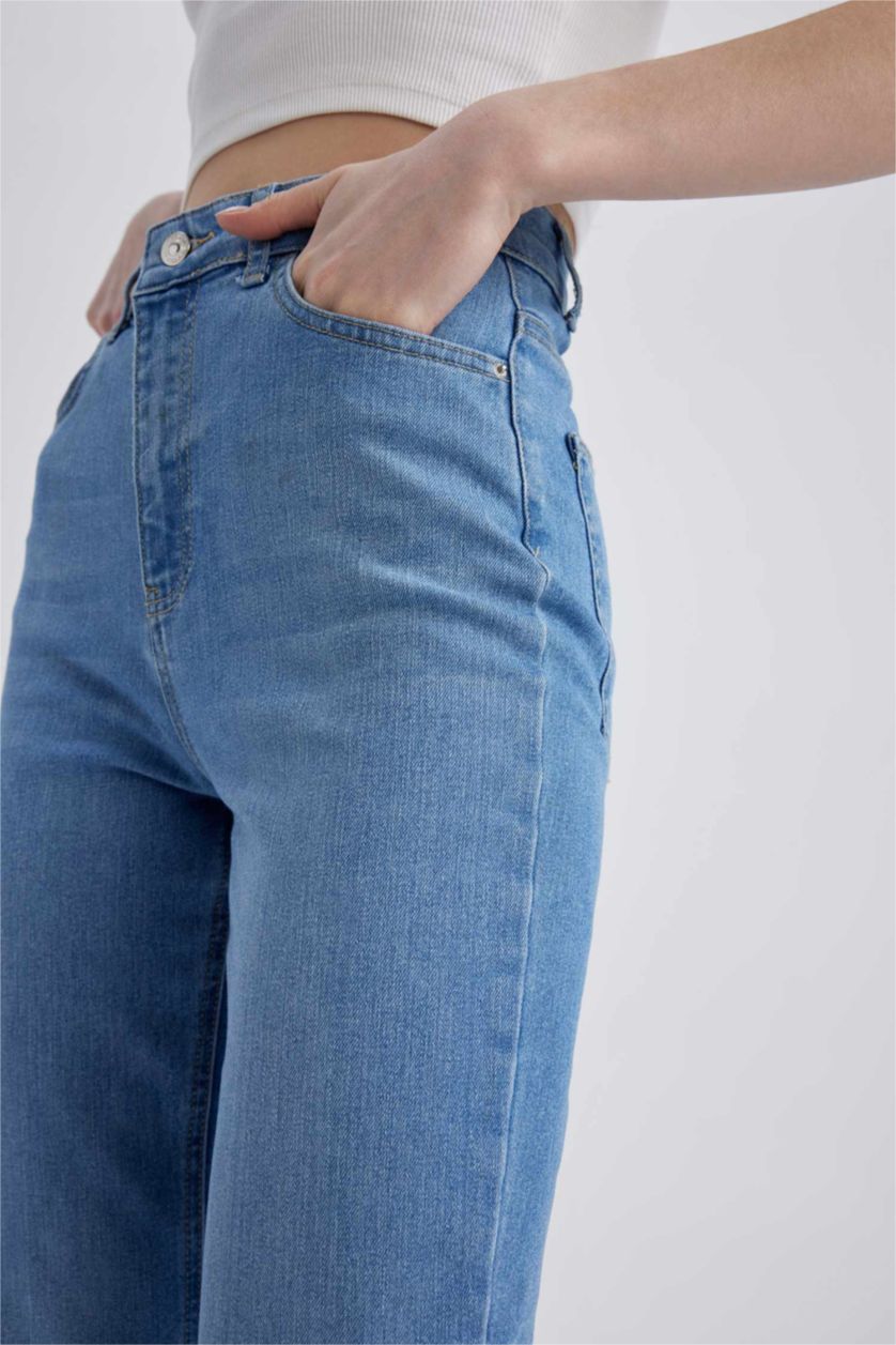 نساء أزرق فاتح بنطلون شارلستون جينز بخصر عالي