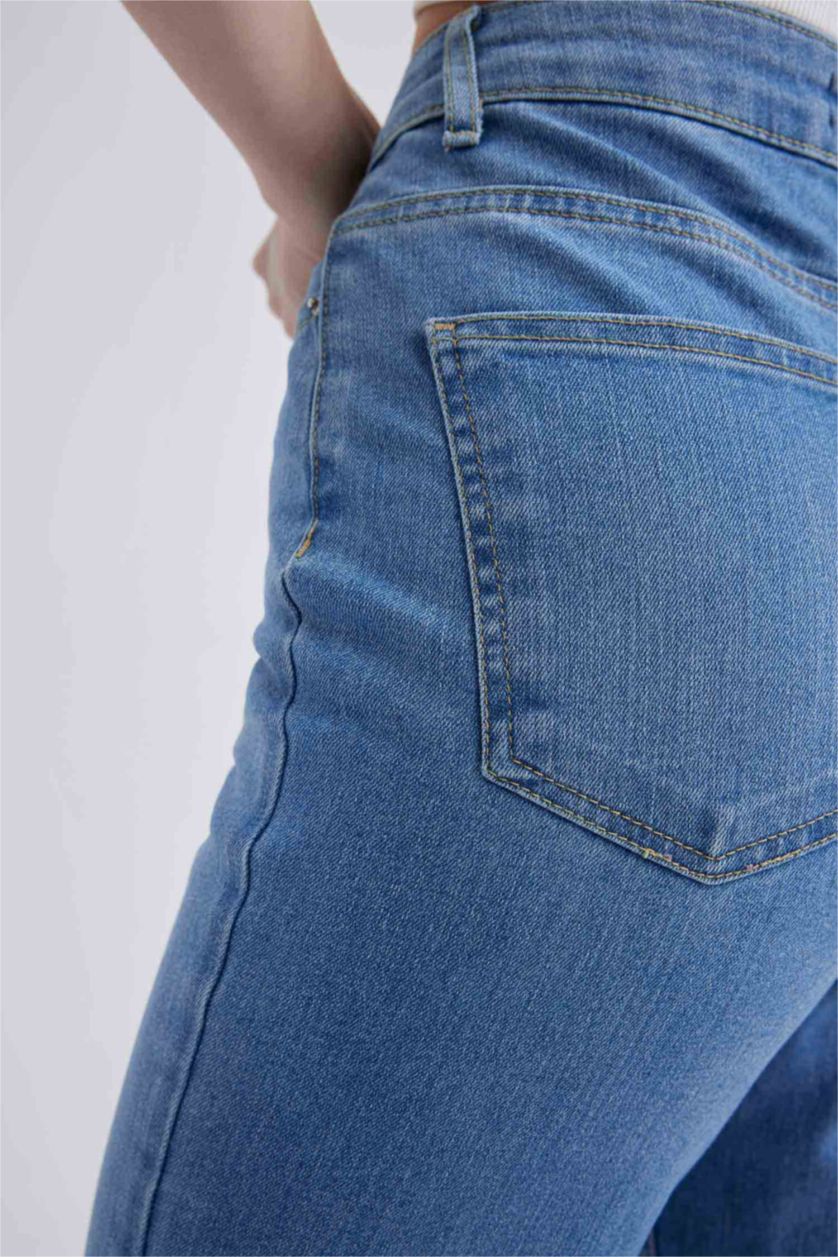 نساء أزرق فاتح بنطلون شارلستون جينز بخصر عالي