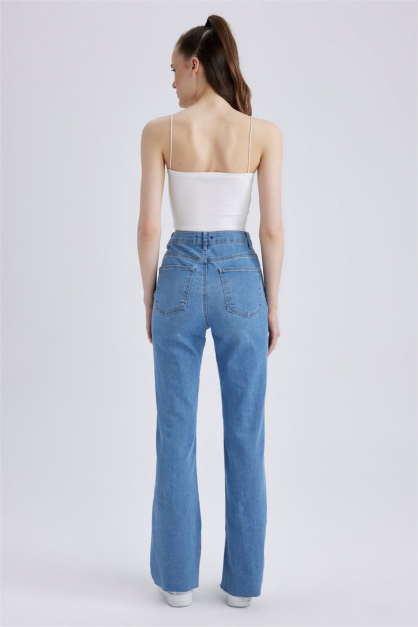 نساء أزرق فاتح بنطلون شارلستون جينز بخصر عالي