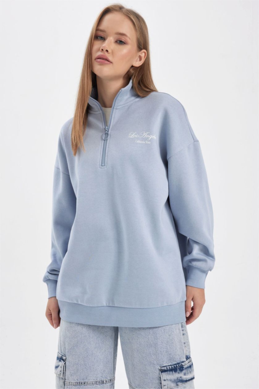 FEMME BLEU Clair Tissu Sweat Épais Coupe Oversize