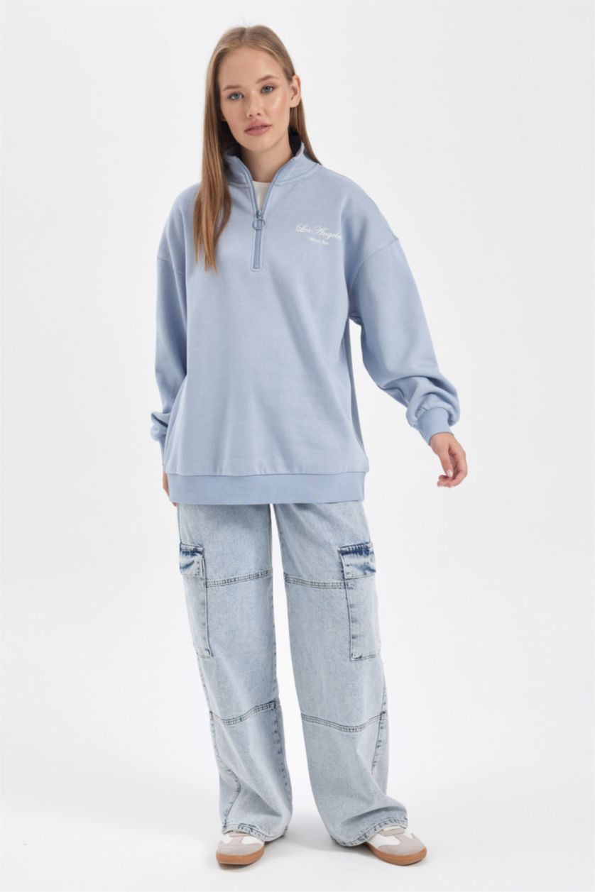 FEMME BLEU Clair Tissu Sweat Épais Coupe Oversize
