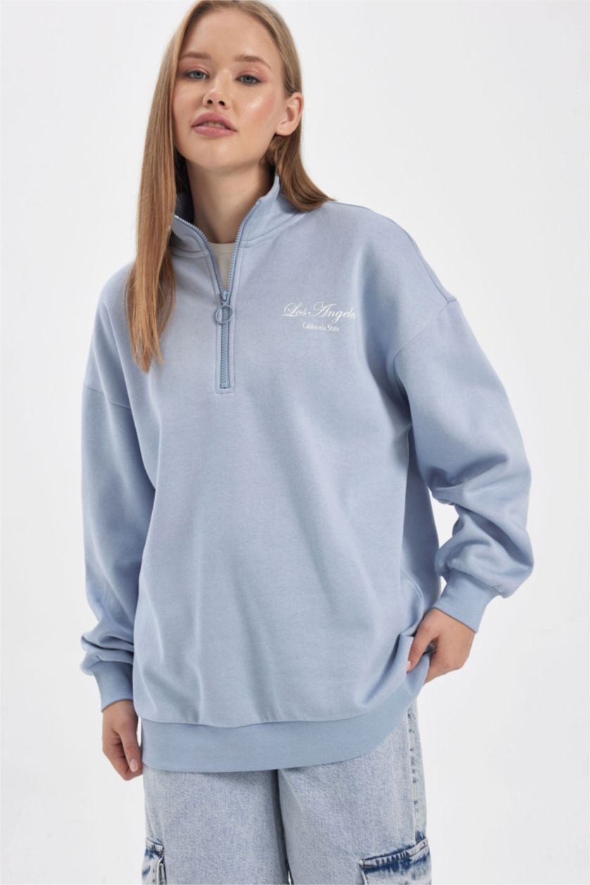 FEMME BLEU Clair Tissu Sweat Épais Coupe Oversize