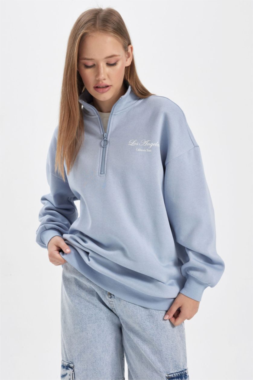 FEMME BLEU Clair Tissu Sweat Épais Coupe Oversize