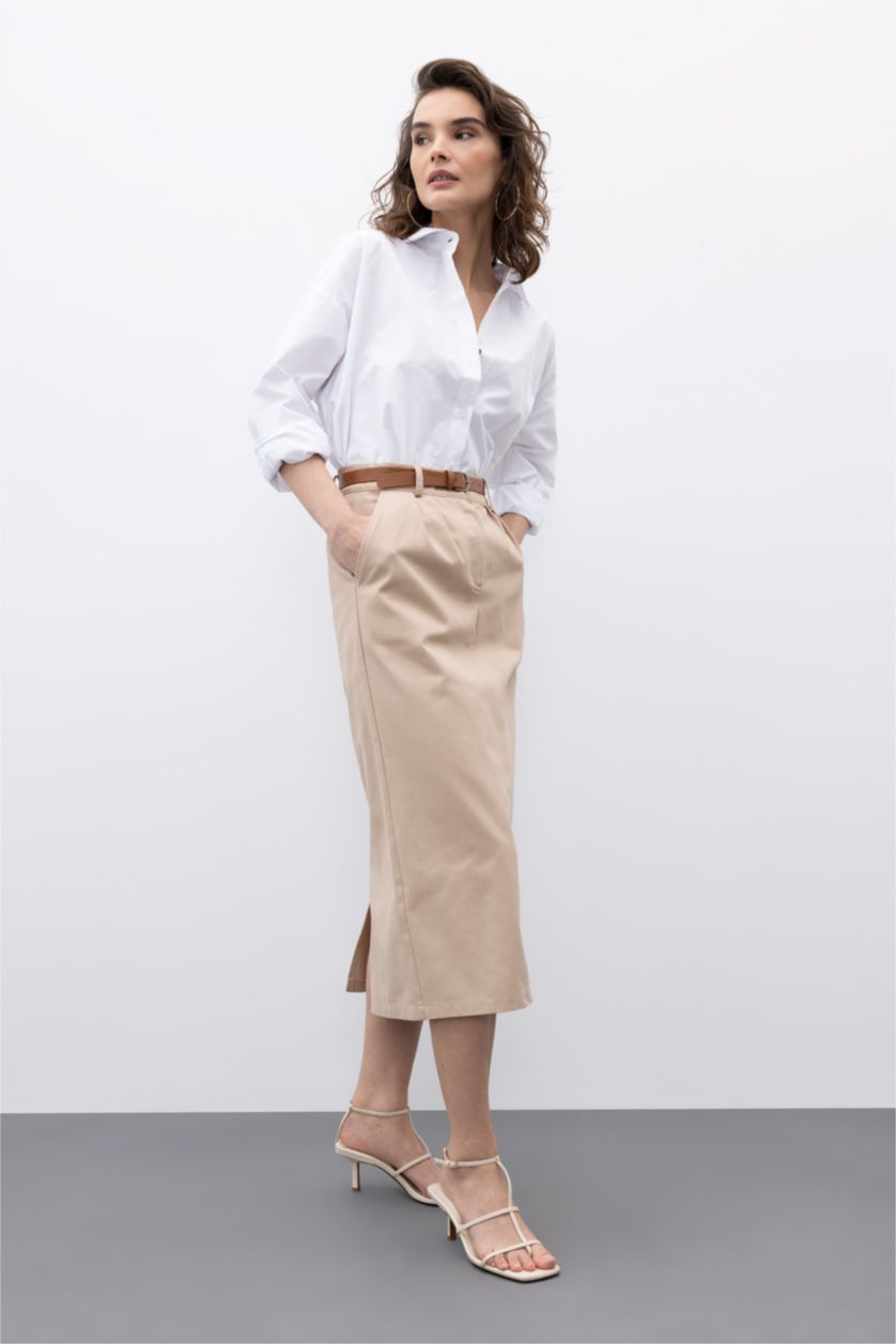 FEMME Beige Jupe La Gabardıne Taille Normale