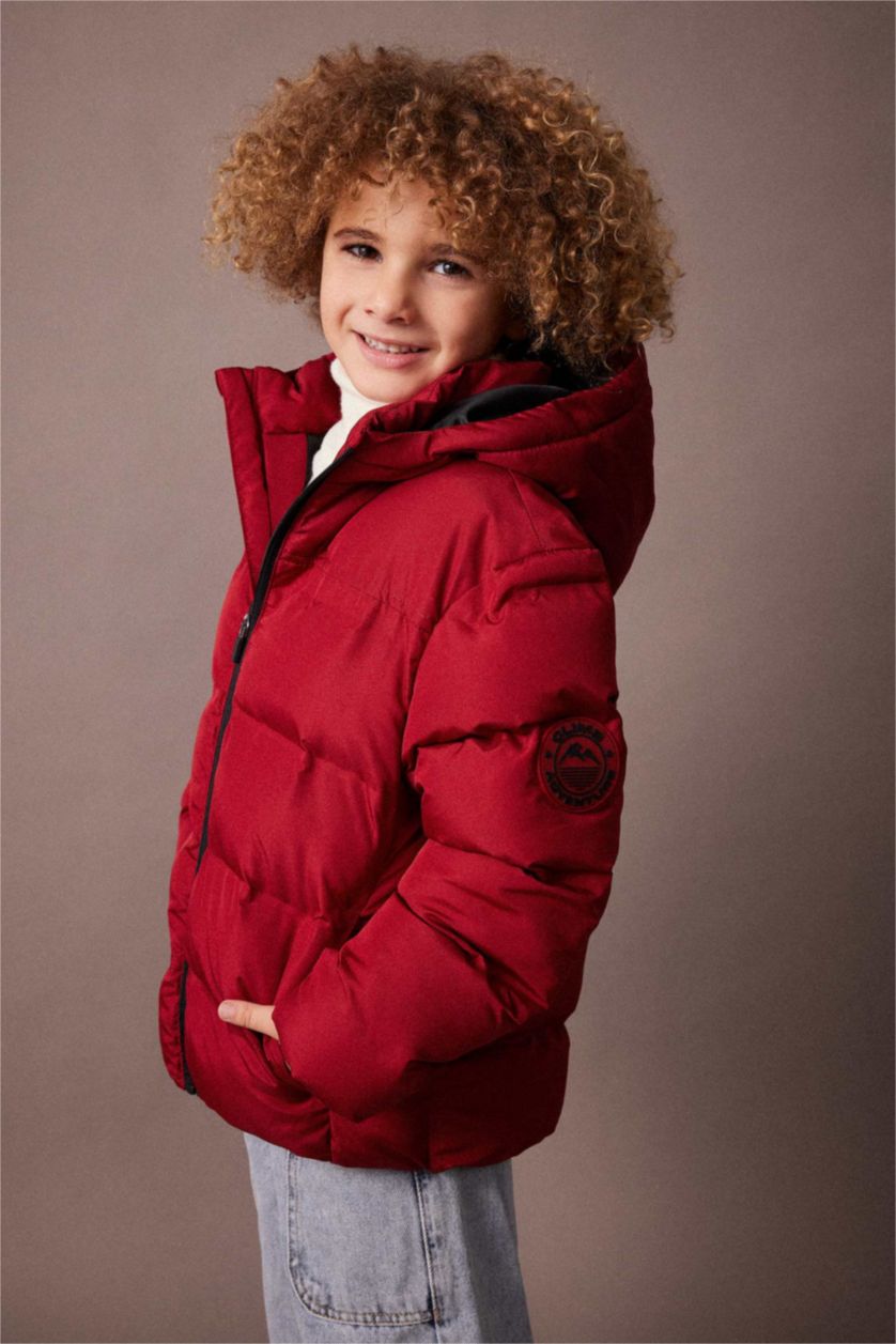BOYS & TEENS Bordeaux Boy Hooded Water Repellent Puffer Jacket