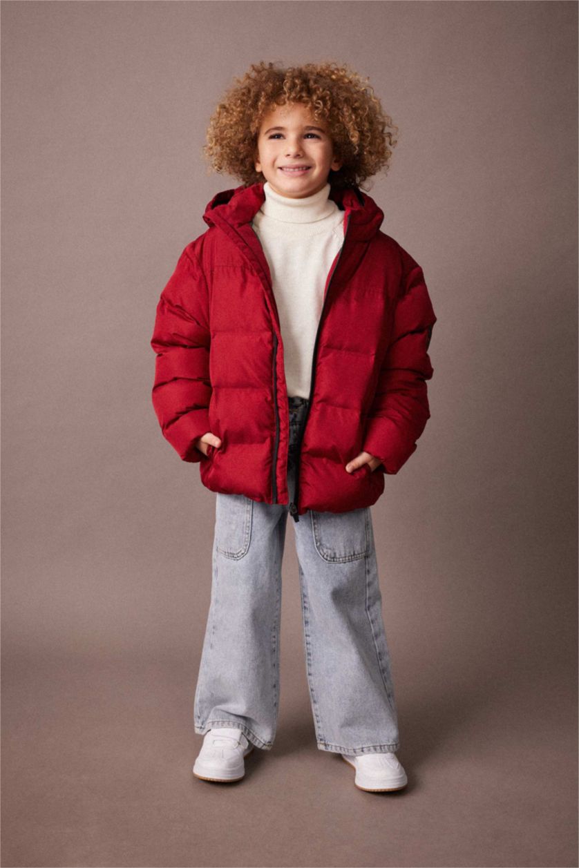 BOYS & TEENS Bordeaux Boy Hooded Water Repellent Puffer Jacket