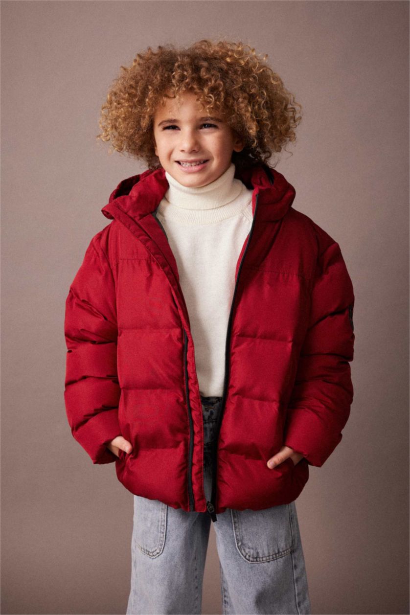 BOYS & TEENS Bordeaux Boy Hooded Water Repellent Puffer Jacket