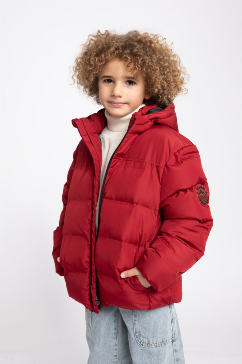 BOYS & TEENS Bordeaux Boy Hooded Water Repellent Puffer Jacket