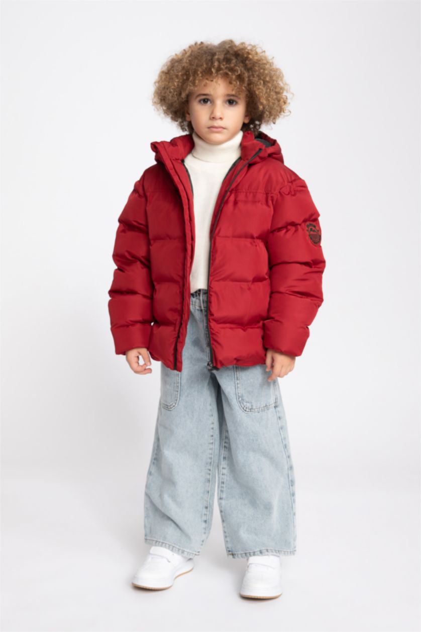 BOYS & TEENS Bordeaux Boy Hooded Water Repellent Puffer Jacket