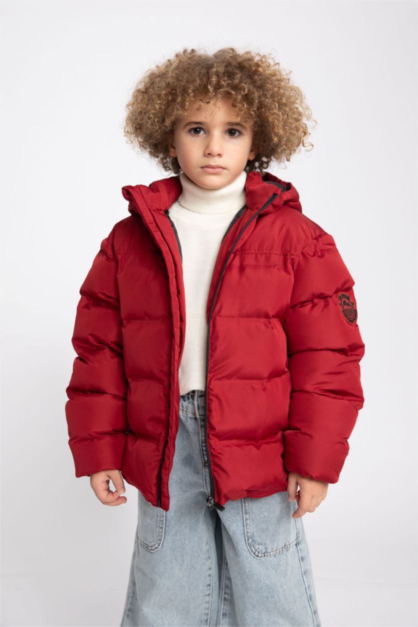 BOYS & TEENS Bordeaux Boy Hooded Water Repellent Puffer Jacket