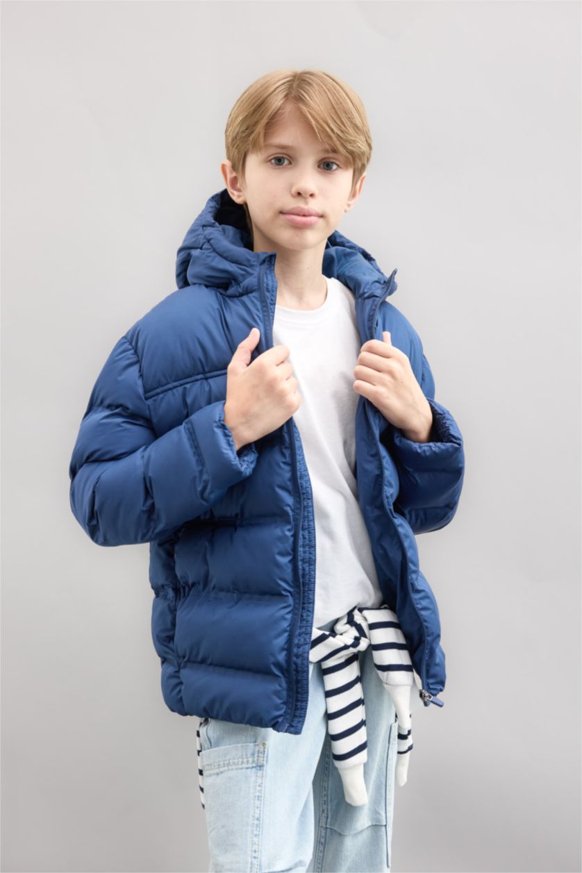 Erkek Çocuk - Genç Erkek İndigo Su Geçirmez Kapüşonlu Mont Erkek Çocuk