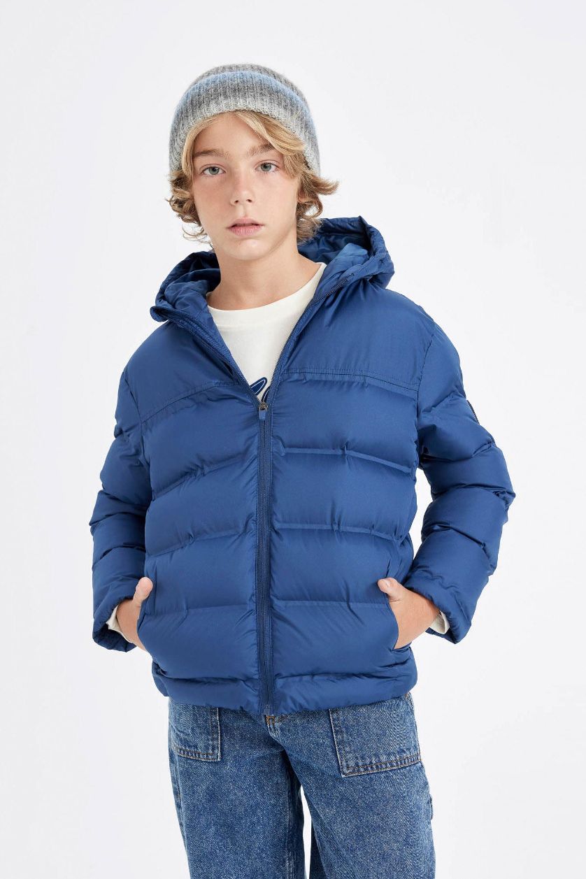 Erkek Çocuk - Genç Erkek İndigo Su Geçirmez Kapüşonlu Mont Erkek Çocuk