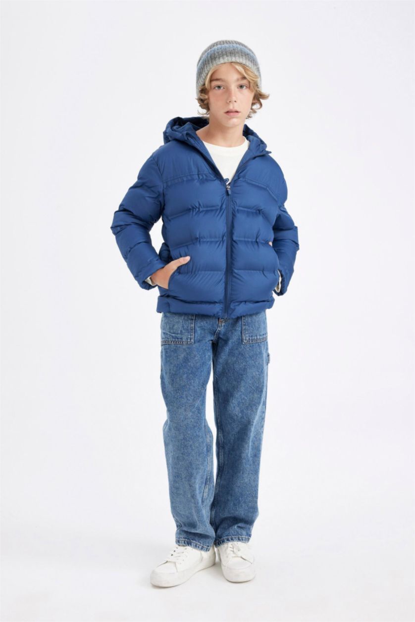 Erkek Çocuk - Genç Erkek İndigo Su Geçirmez Kapüşonlu Mont Erkek Çocuk