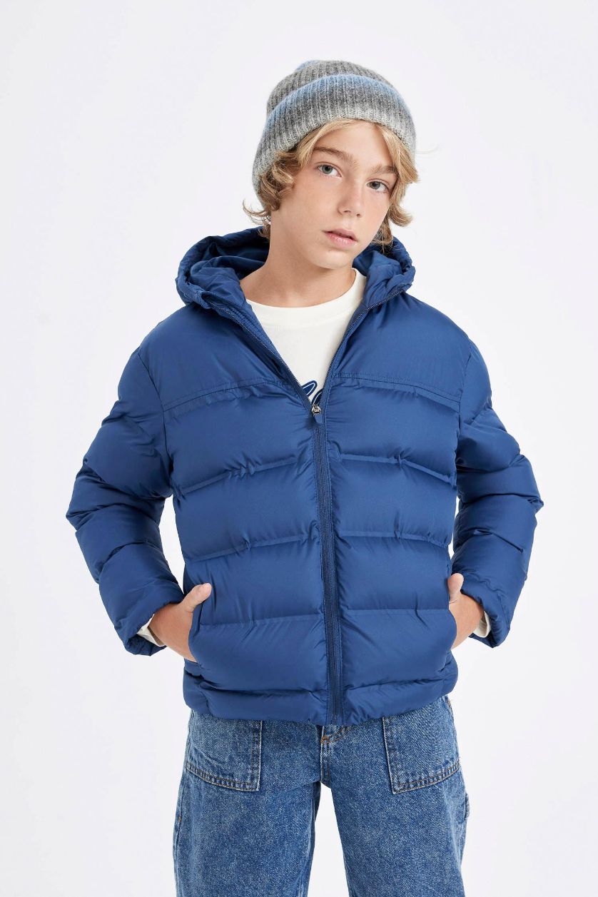 Erkek Çocuk - Genç Erkek İndigo Su Geçirmez Kapüşonlu Mont Erkek Çocuk