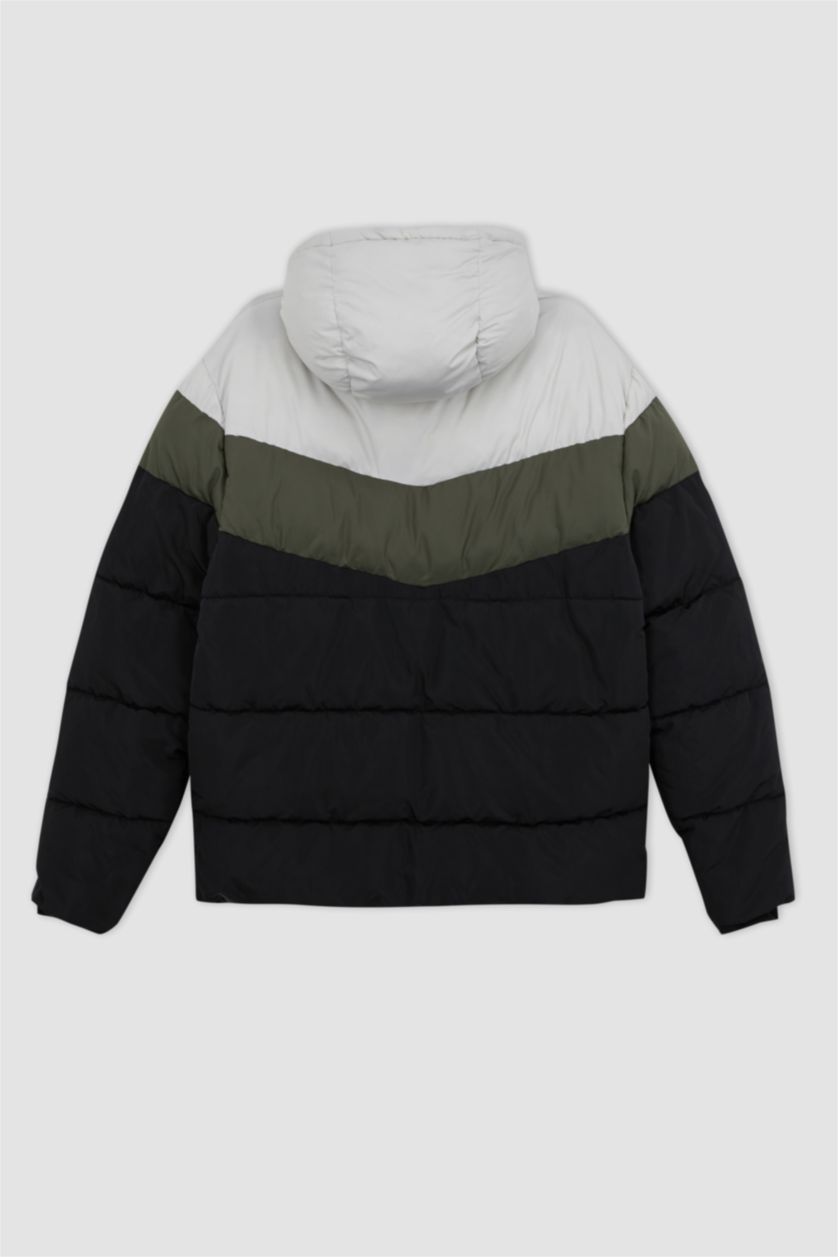 Erkek Siyah Su İtici Şişme Mont Kapüşonlu Fermuarlı Çift Cepli