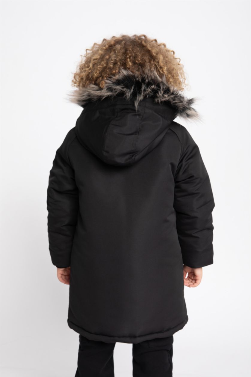 أولاد أسود جاكيت ولادي بغطاء للرأس ببطانة صوفية