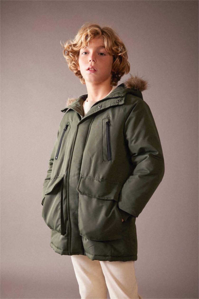 BOYS & TEENS Khaki Boy Hooded Plush Lining Parka