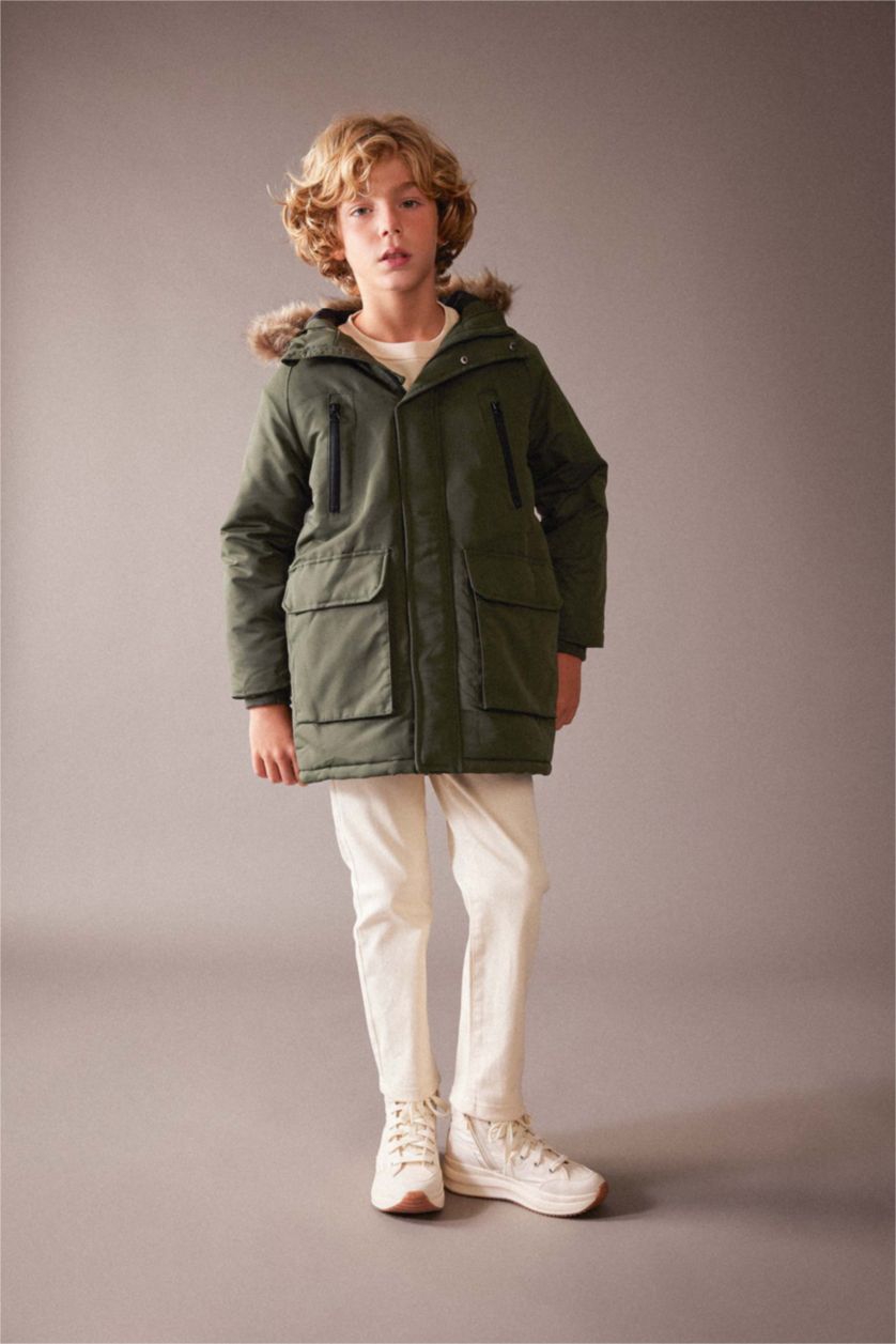 BOYS & TEENS Khaki Boy Hooded Plush Lining Parka