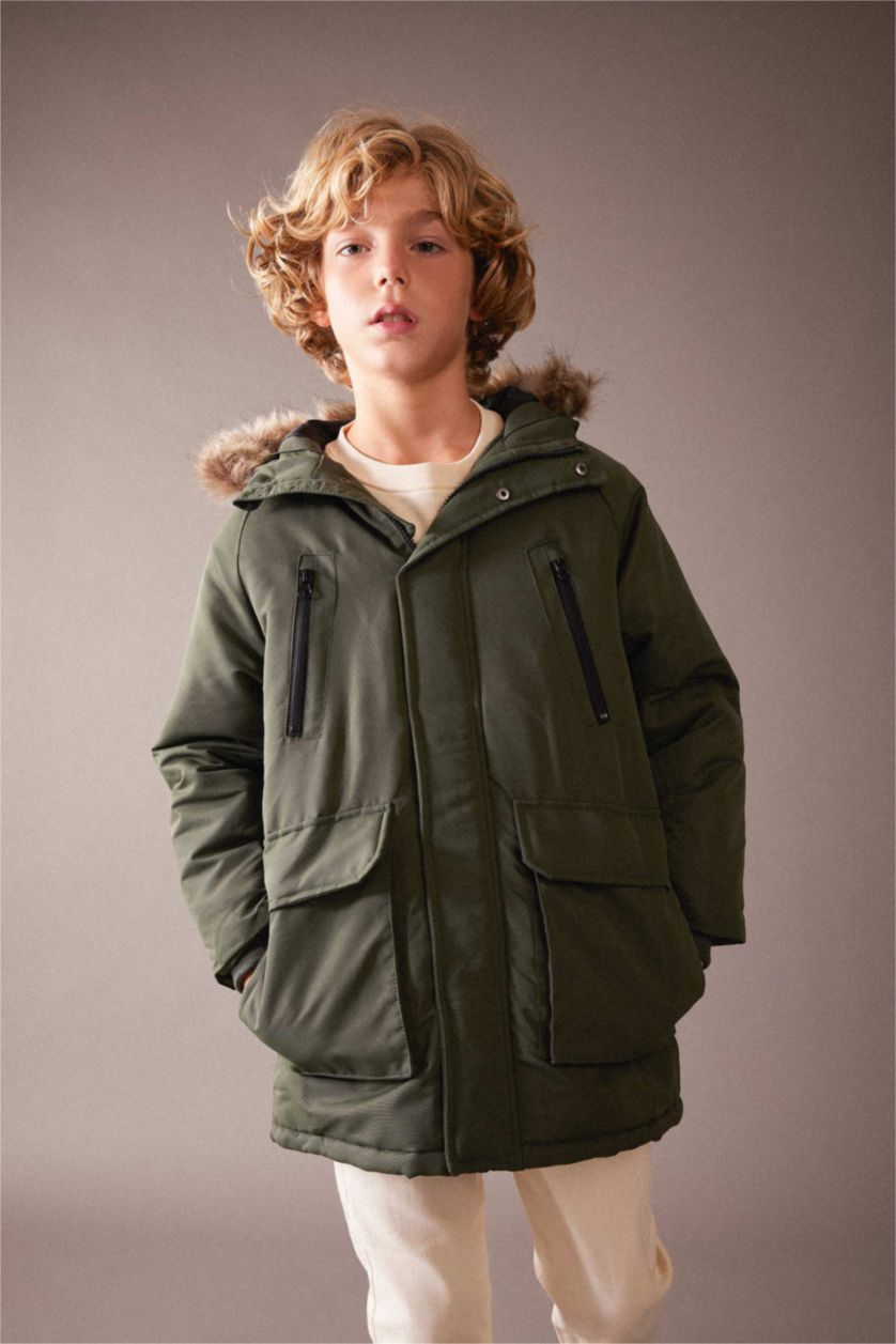 BOYS & TEENS Khaki Boy Hooded Plush Lining Parka