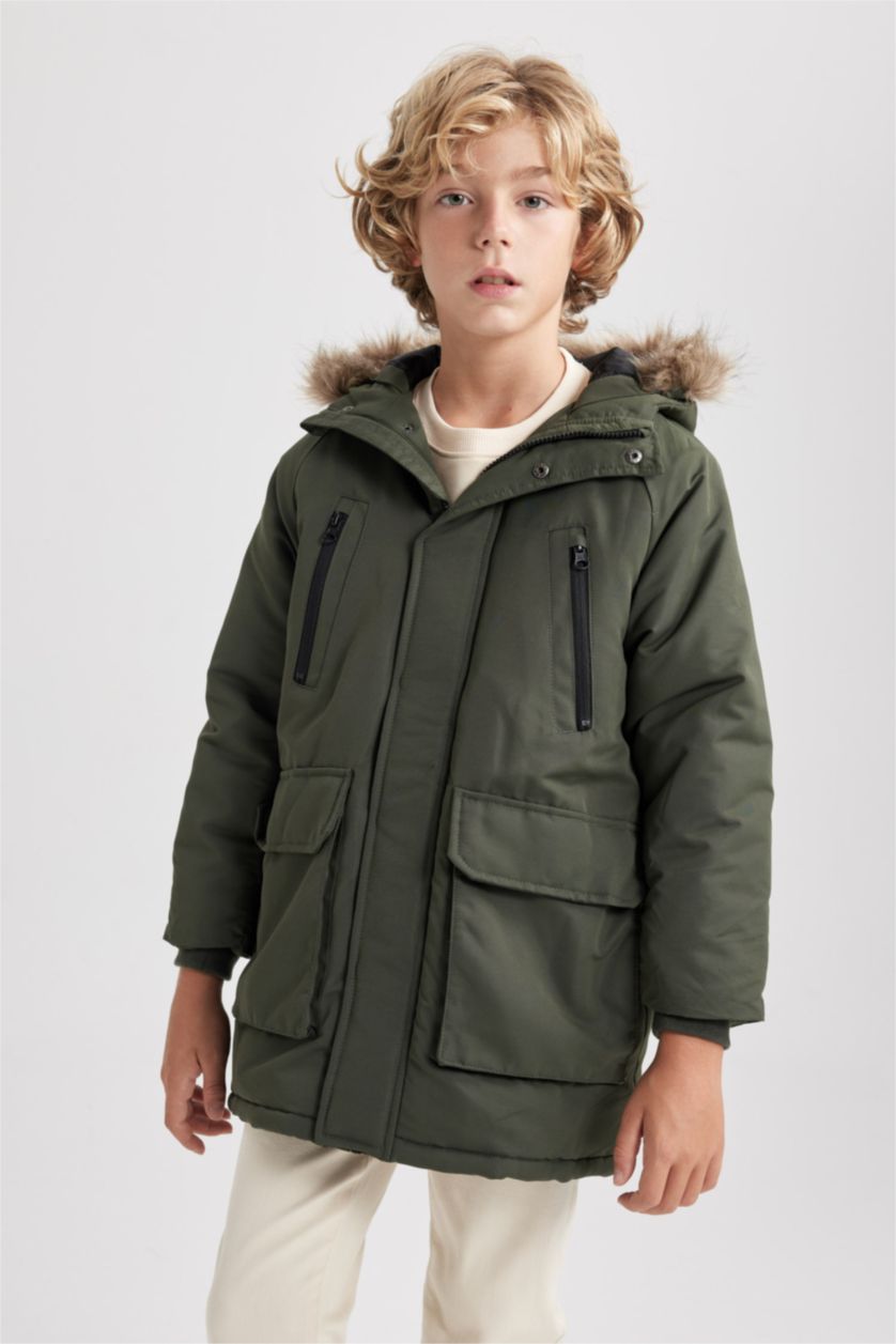 BOYS & TEENS Khaki Boy Hooded Plush Lining Parka