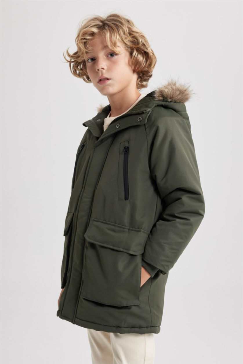 BOYS & TEENS Khaki Boy Hooded Plush Lining Parka