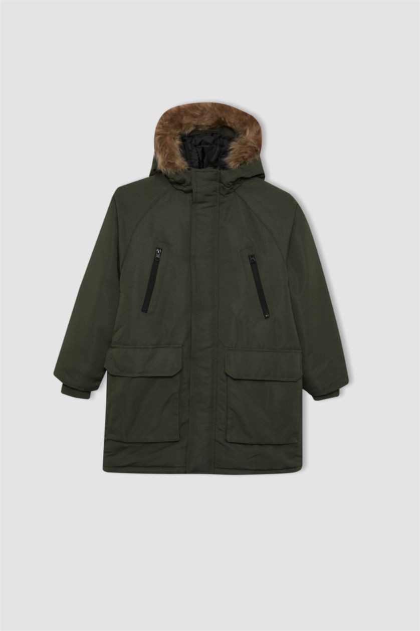 BOYS & TEENS Khaki Boy Hooded Plush Lining Parka