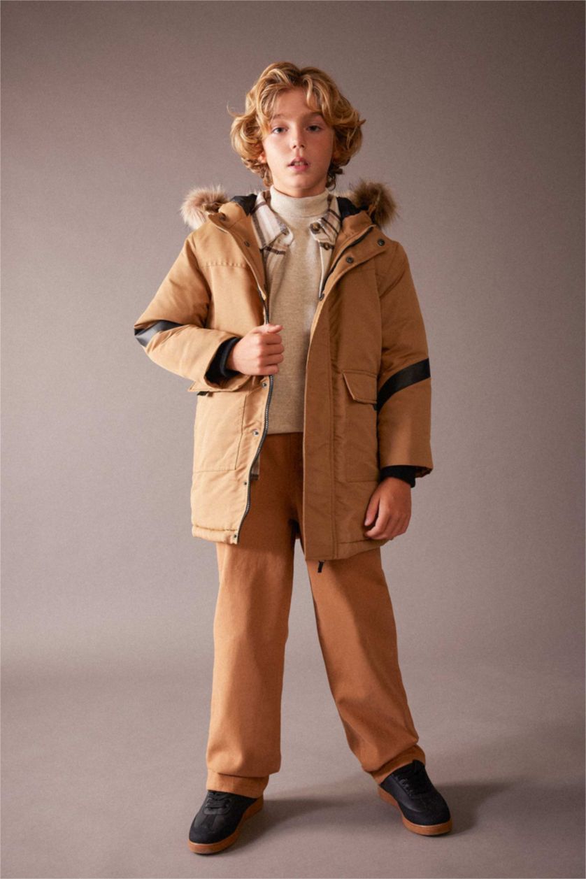 BOYS & TEENS Camel Boy Waterproof Removable Fur Hooded Plush Lining Jacket