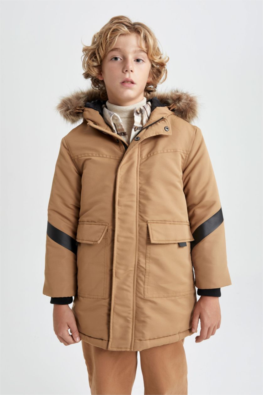 BOYS & TEENS Camel Boy Waterproof Removable Fur Hooded Plush Lining Jacket