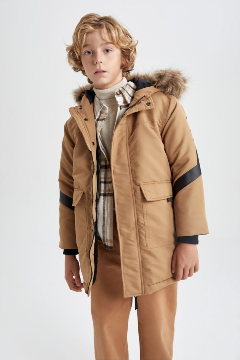 BOYS & TEENS Camel Boy Waterproof Removable Fur Hooded Plush Lining Jacket