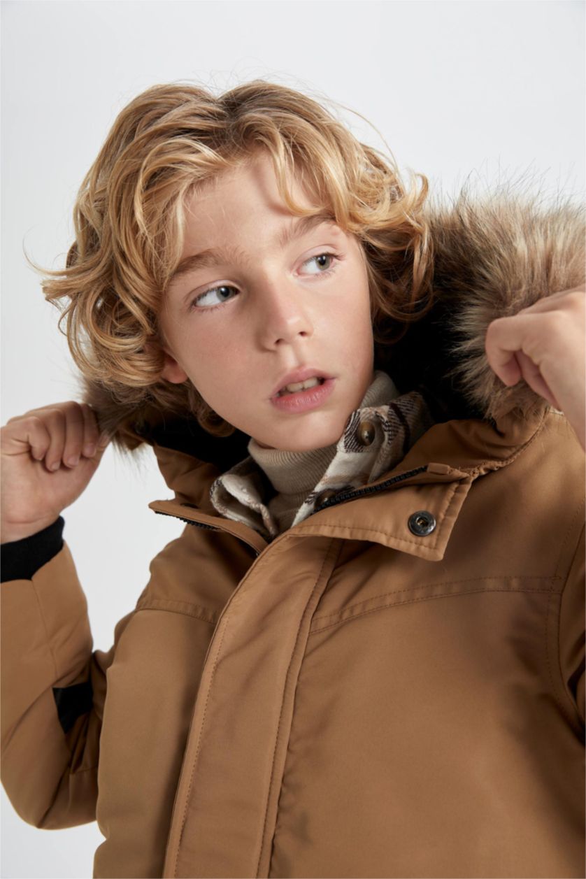BOYS & TEENS Camel Boy Waterproof Removable Fur Hooded Plush Lining Jacket