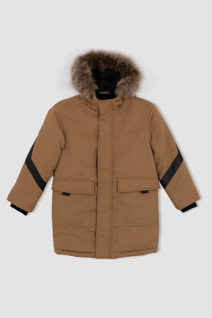 BOYS & TEENS Camel Boy Waterproof Removable Fur Hooded Plush Lining Jacket