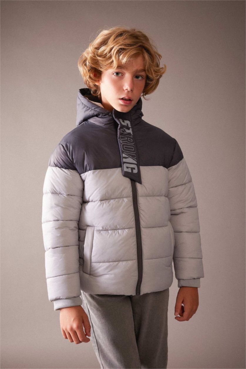Boys & Teens Light Grey Boy Hooded Fleece Lined Puffer Jacket