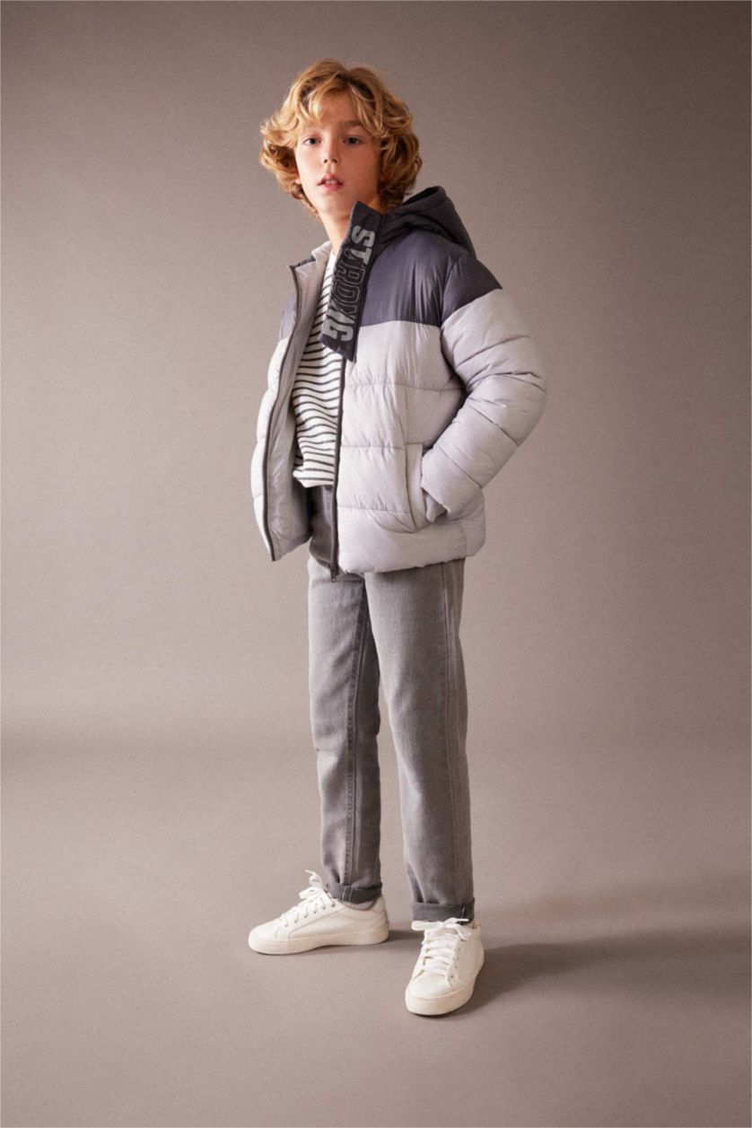 Boys & Teens Light Grey Boy Hooded Fleece Lined Puffer Jacket