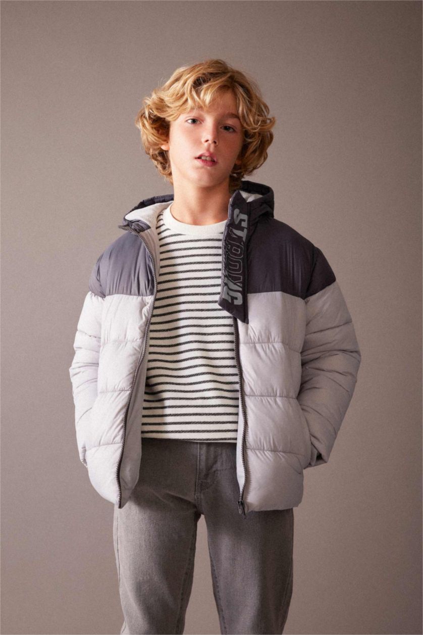 Boys & Teens Light Grey Boy Hooded Fleece Lined Puffer Jacket