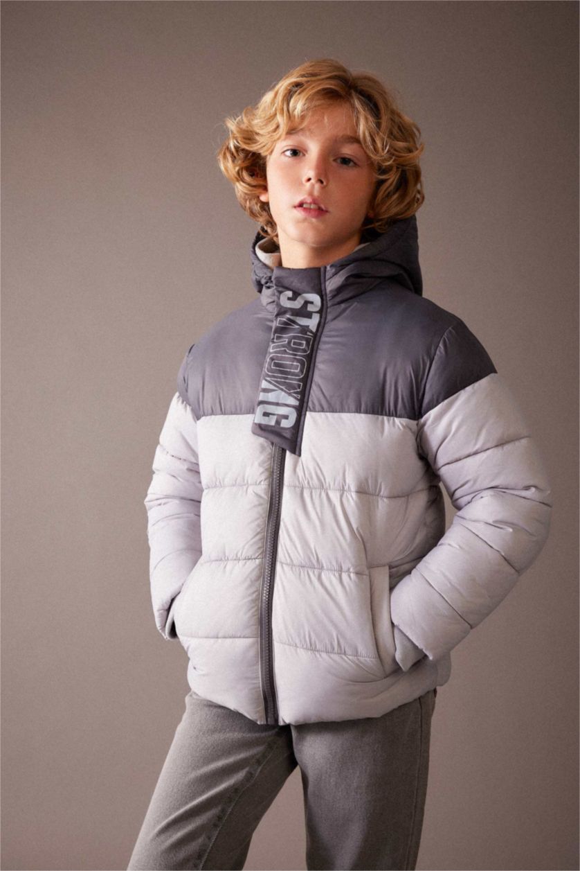 Boys & Teens Light Grey Boy Hooded Fleece Lined Puffer Jacket