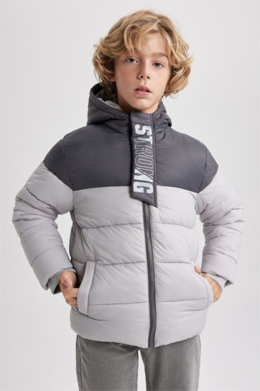 Boys & Teens Light Grey Boy Hooded Fleece Lined Puffer Jacket