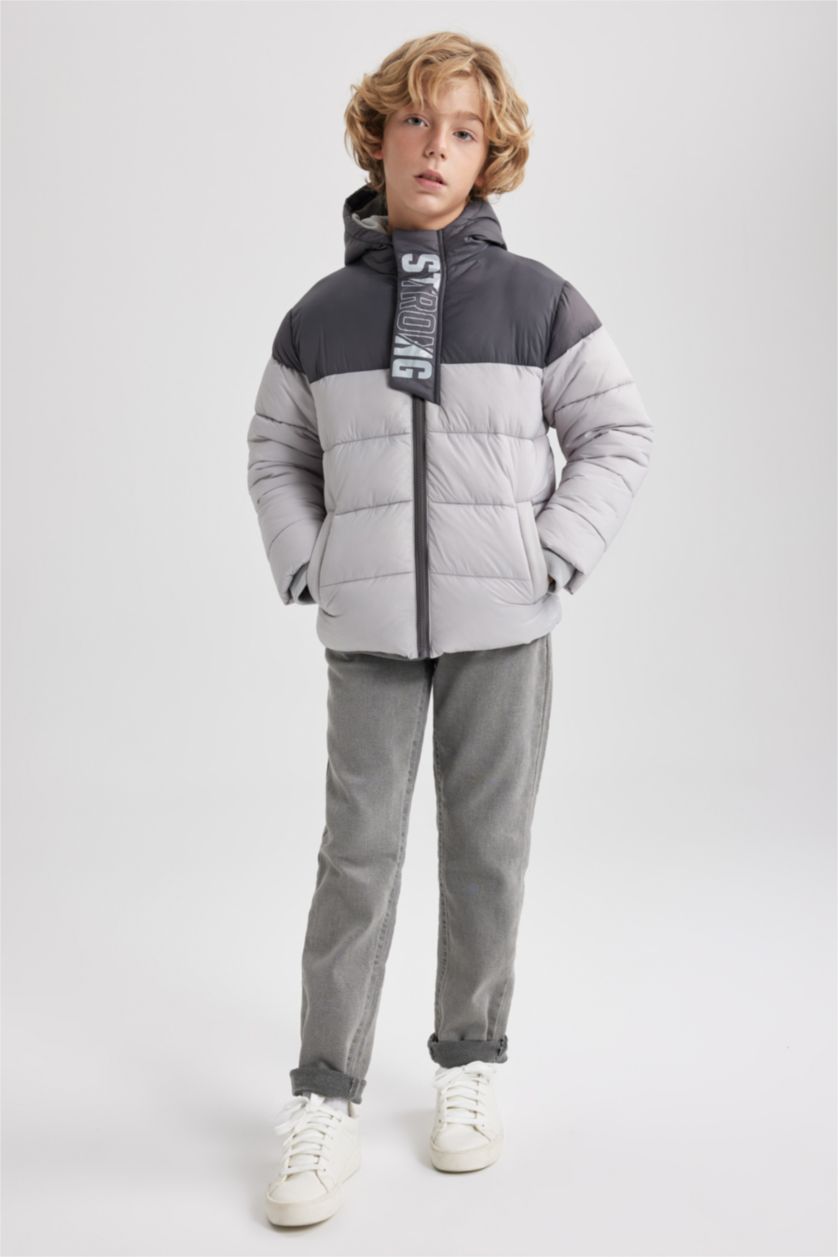 Boys & Teens Light Grey Boy Hooded Fleece Lined Puffer Jacket