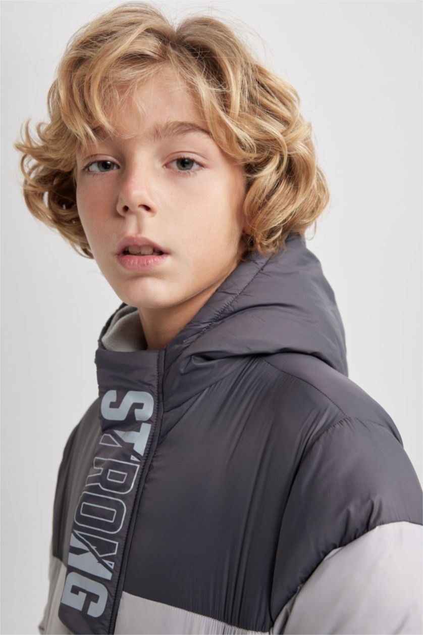 Boys & Teens Light Grey Boy Hooded Fleece Lined Puffer Jacket
