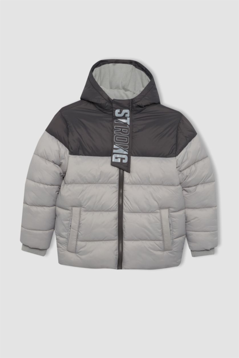 Boys & Teens Light Grey Boy Hooded Fleece Lined Puffer Jacket