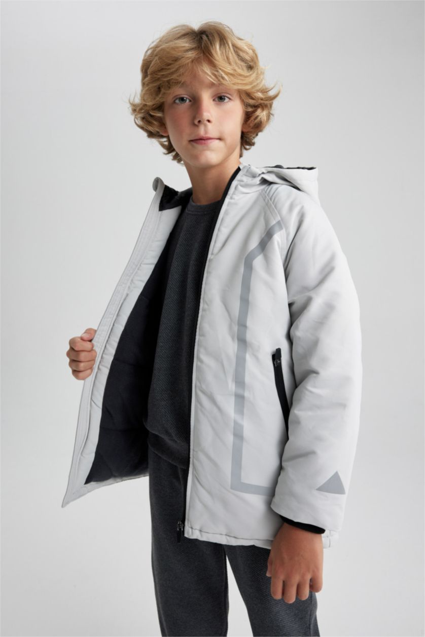 Мальчики и подростки Светло-серый Парка с капюшоном для мальчиков