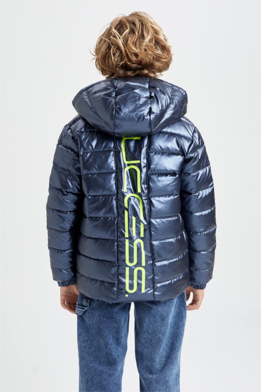 BOYS & TEENS NAVY Boy Hooded Water Repellent Fleece Lined Puffer Jacket