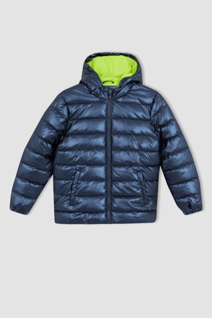 BOYS & TEENS NAVY Boy Hooded Water Repellent Fleece Lined Puffer Jacket