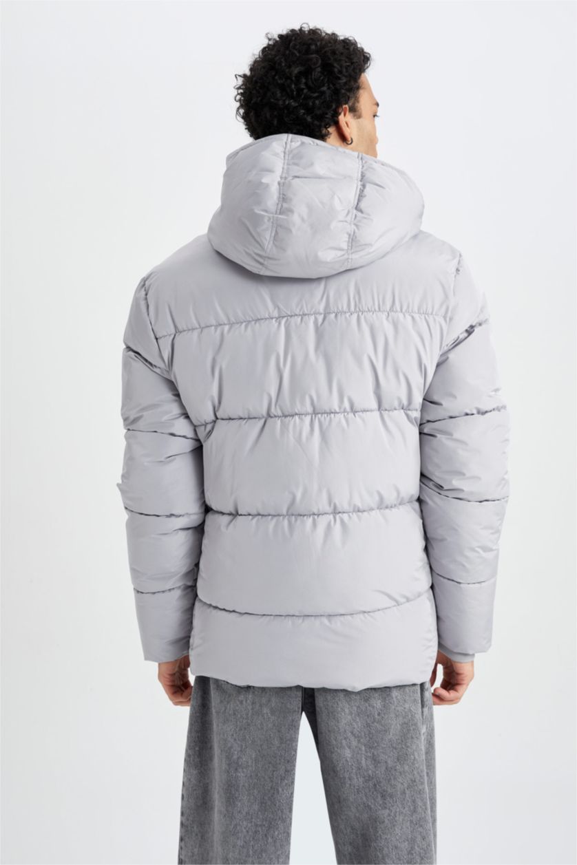 MAN Grey Regular Fit Hooded Puffer Jacket