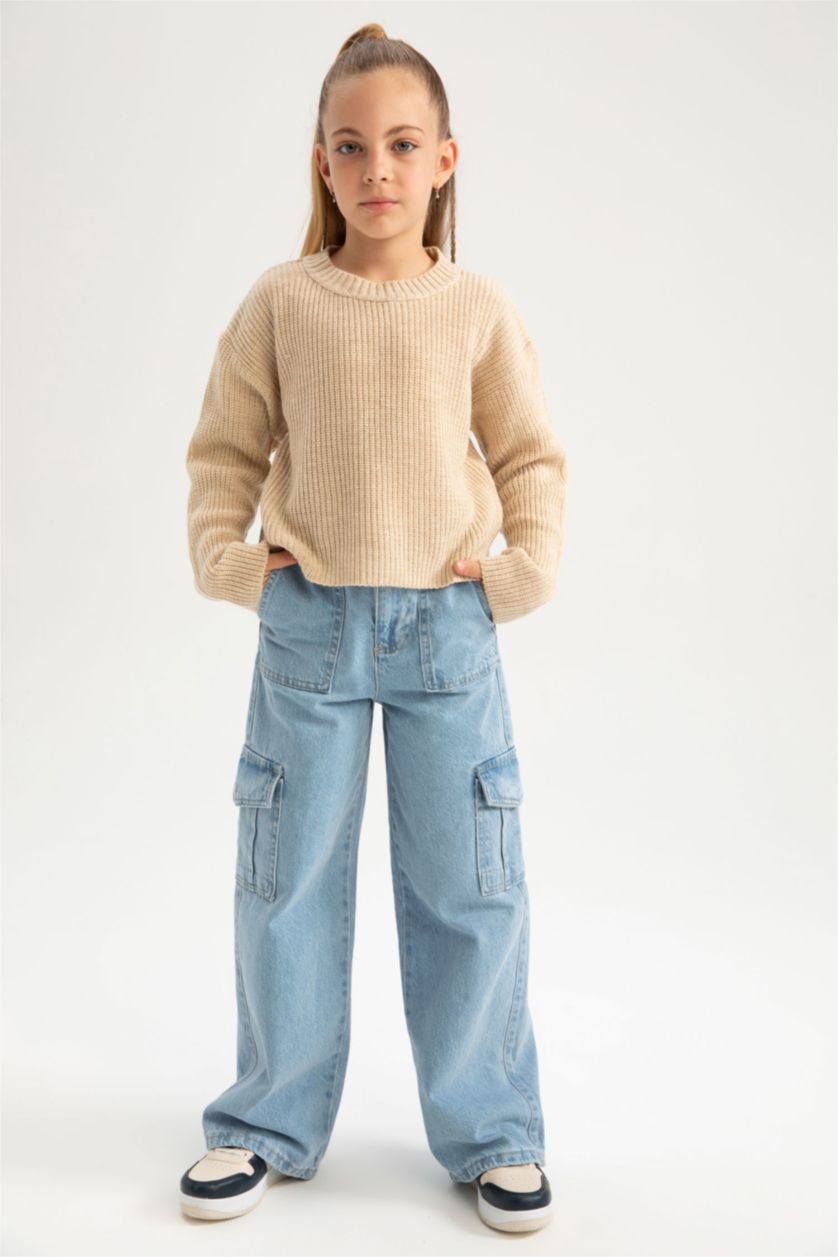 FILLES Beige Pull-Over Coupe Régulière Col Rond Pour Fille