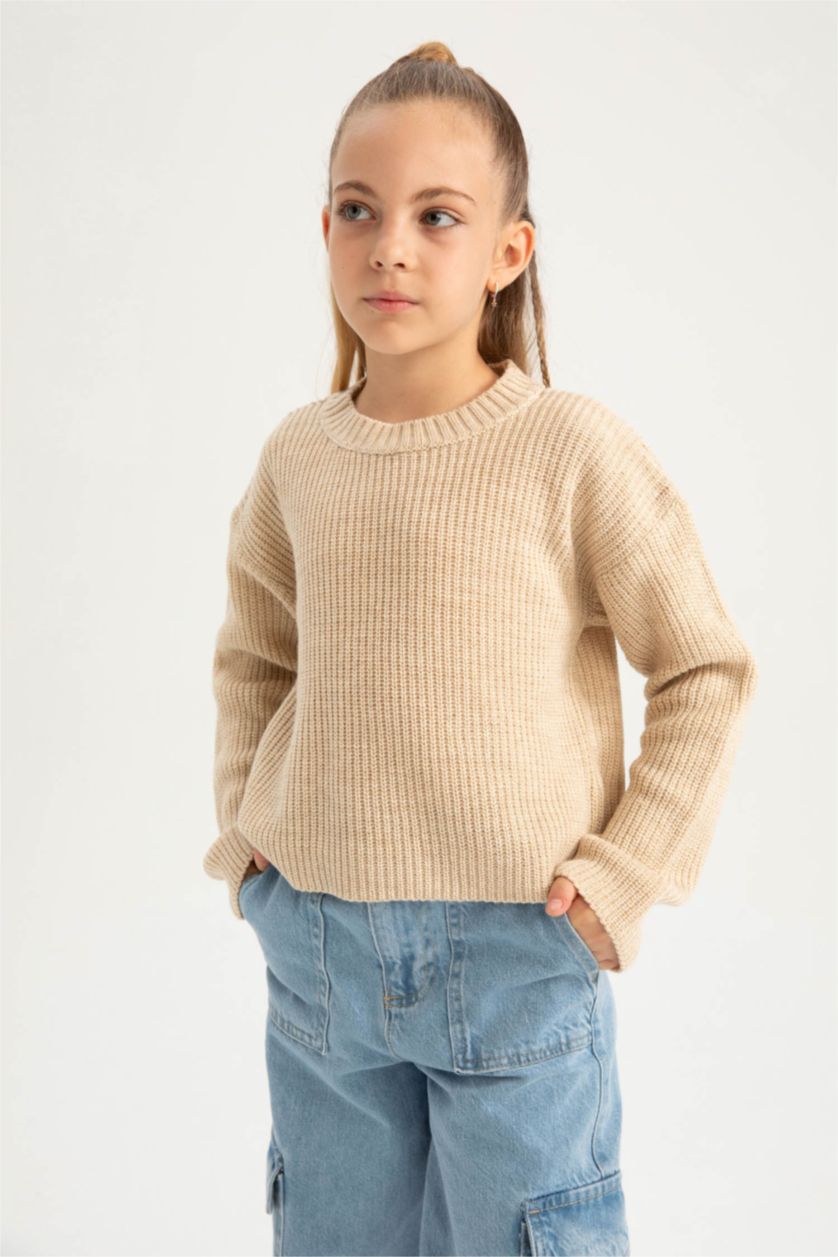 FILLES Beige Pull-Over Coupe Régulière Col Rond Pour Fille